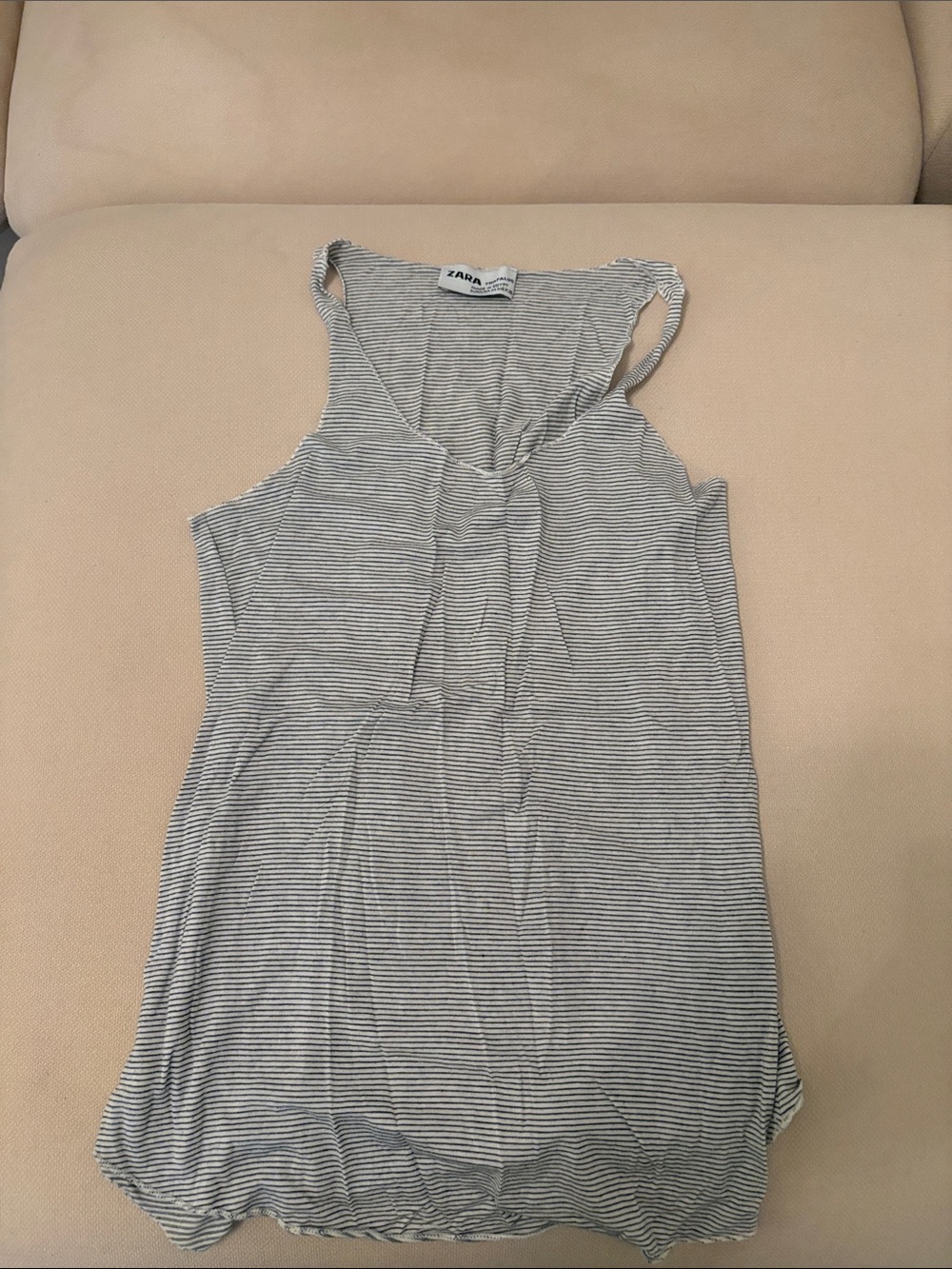 Zara Gray and White Striped Racerback Tank Top